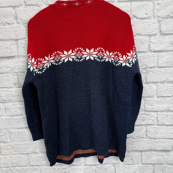 Vintage NutCracker Christmas Sweater Size L Red Blue Santa Claus Candy Cane - Picture 6 of 6